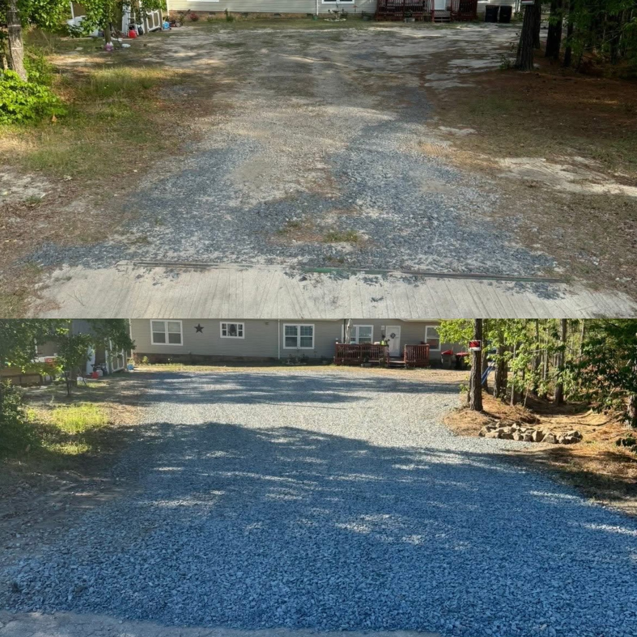 Before and after — gravel driveway hauling and grading